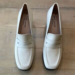Jon Josef Cream Leather Penny Loafers with Platform Heels